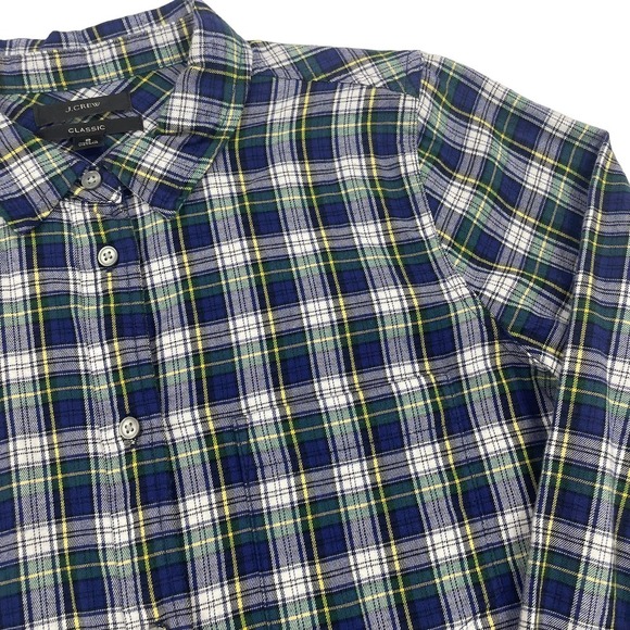 J. Crew Classic Long Sleeve Button Down Navy Green Plaid 8 - Picture 2 of 7